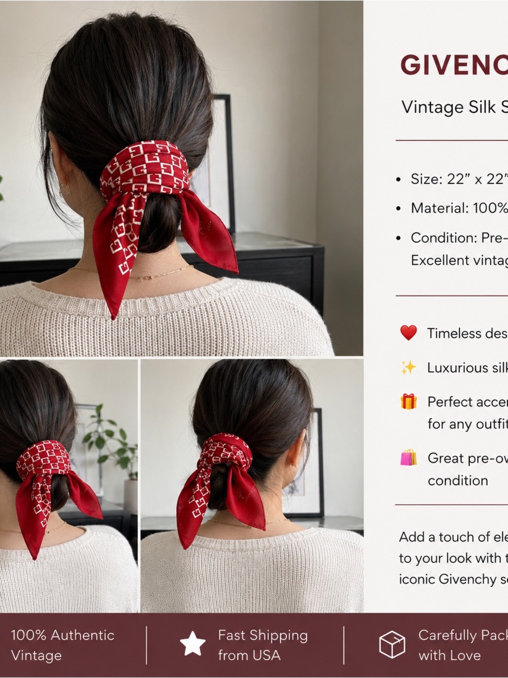 Givenchy Red and White Logo-Block Silk Scarf